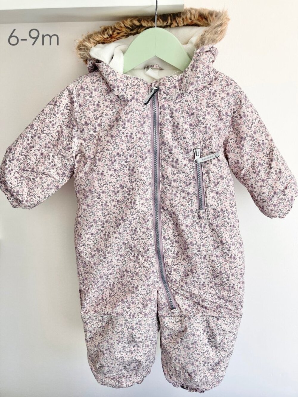 H&M 6-9 Months Baby Purple Floral Paisley Fleece Snowsuit Bunting Suit Winter